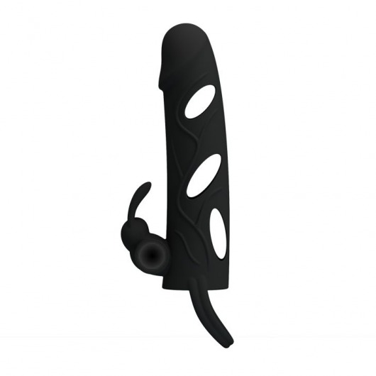 Чёрная насадка с клиторальным вибростимулятором и закрытой головкой - 14 см. - Baile - в Копейске купить с доставкой