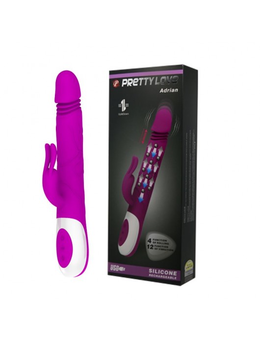 Перезаряжаемый вибратор Adrien с rolling-функцией и клиторальным отростком - 26,7 см. - Baile