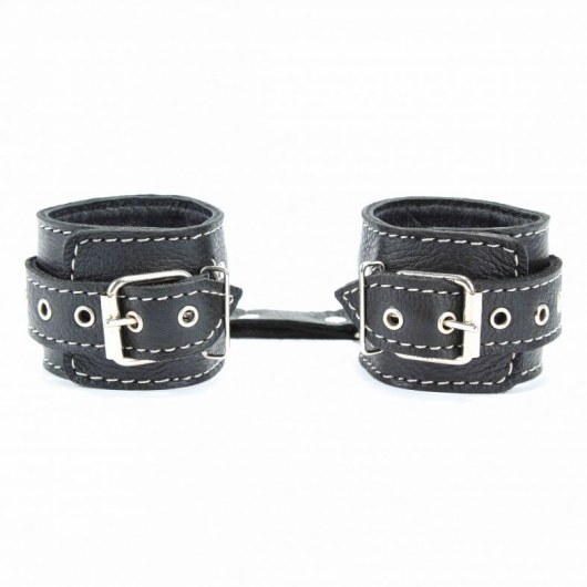 Чёрные кожаные наручники с крупной строчкой - БДСМ Арсенал - купить с доставкой в Копейске