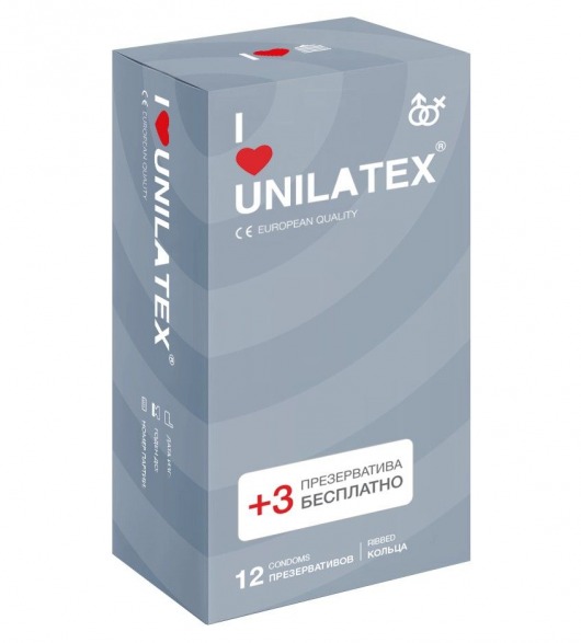 Презервативы с рёбрами Unilatex Ribbed - 12 шт. + 3 шт. в подарок - Unilatex - купить с доставкой в Копейске