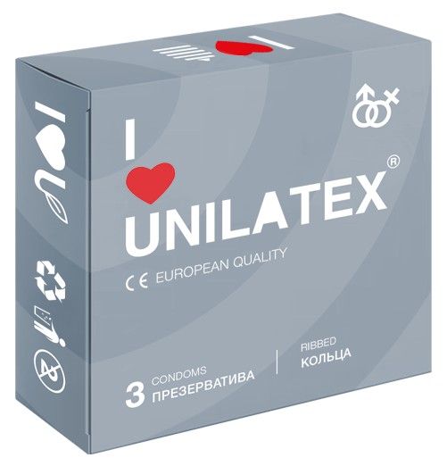 Презервативы с рёбрами Unilatex Ribbed - 3 шт. - Unilatex - купить с доставкой в Копейске