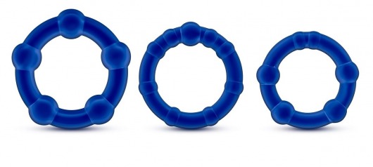 Набор из 3 синих эрекционных колец Stay Hard Beaded Cockrings - Blush Novelties - в Копейске купить с доставкой