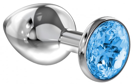 Большая серебристая анальная пробка Diamond Light blue Sparkle Large с голубым кристаллом - 8 см. - Lola Games - купить с доставкой в Копейске