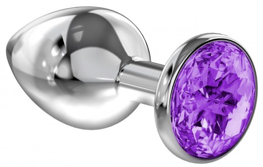 Большая серебристая анальная пробка Diamond Purple Sparkle Large с фиолетовым кристаллом - 8 см. - Lola Games - купить с доставкой в Копейске