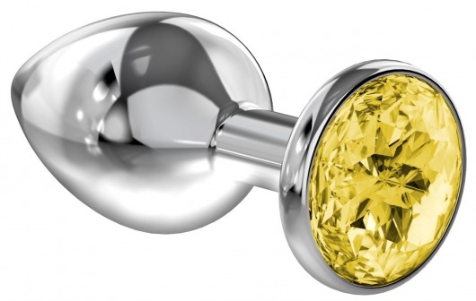 Большая серебристая анальная пробка Diamond Yellow Sparkle Large с жёлтым кристаллом - 8 см. - Lola Games - купить с доставкой в Копейске