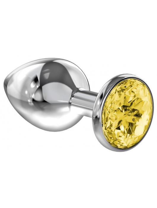 Малая серебристая анальная пробка Diamond Yellow Sparkle Small с жёлтым кристаллом - 7 см. - Lola Games - купить с доставкой в Копейске