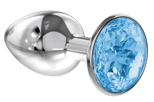 Малая серебристая анальная пробка Diamond Light blue Sparkle Small с голубым кристаллом - 7 см. - Lola Games - купить с доставкой в Копейске