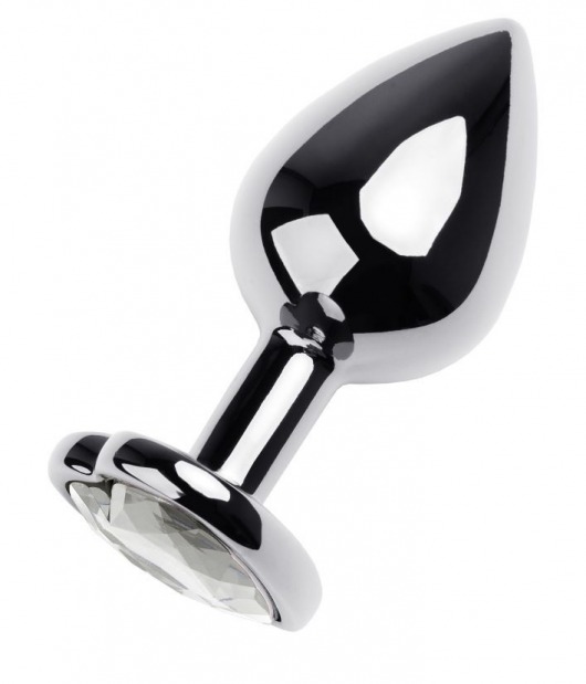 Серебристая анальная пробка с прозрачным кристаллом-сердцем - 8 см. - ToyFa - купить с доставкой в Копейске