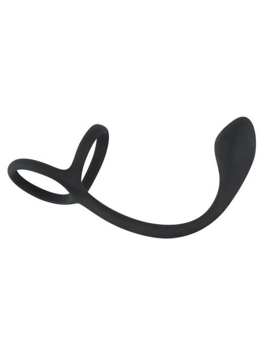 Эрекционное кольцо с утяжкой на мошонку и анальным плаг Black Velvets - Orion - в Копейске купить с доставкой