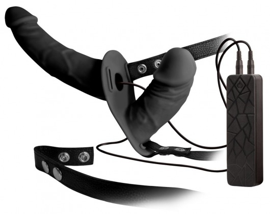 Чёрный вибрострапон с вагинальной пробкой Double Thruster - 17 см. - NMC - купить с доставкой в Копейске