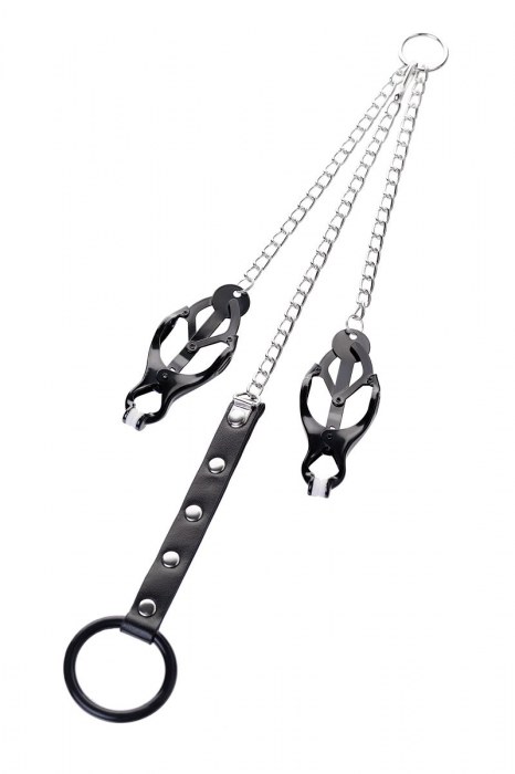 Черно-серебристые зажимы для сосков с кольцом для пениса TOYFA Metal - ToyFa - купить с доставкой в Копейске