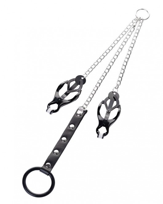 Черно-серебристые зажимы для сосков с кольцом для пениса TOYFA Metal - ToyFa - купить с доставкой в Копейске