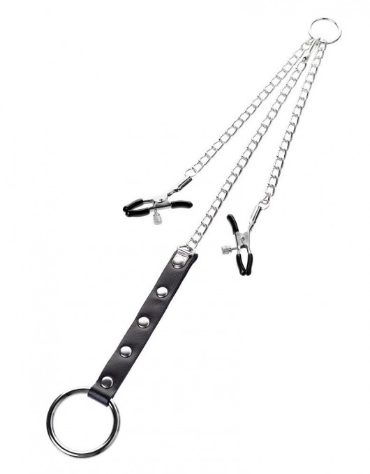 Серебристо-чёрные зажимы для сосков с кольцом для пениса TOYFA Metal - ToyFa - купить с доставкой в Копейске